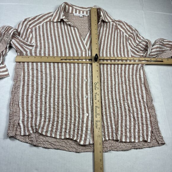 Jane + Delancey Textured Crinkle Button Down Shirt Striped Long Sleeve Coastal S - Picture 5 of 10